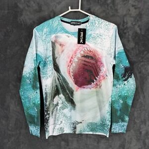 1991INC Great White Shark Graphic Sweatshirt Teal White Mens Size M New
